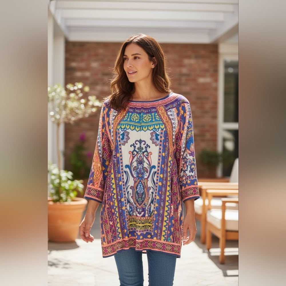 Flying Tomato Vibrant Patterned Tunic Top